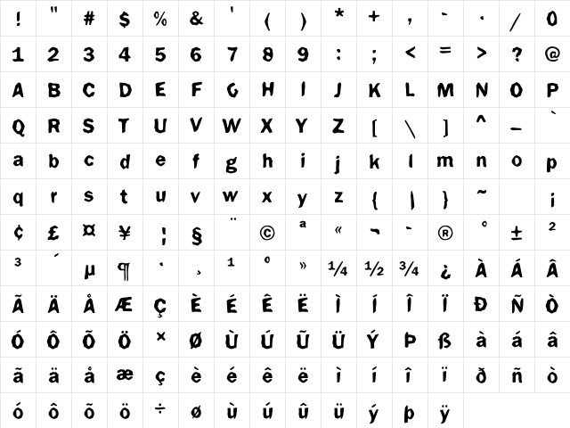 Funky49 Becker Regular  glyph index