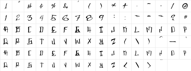GANGSTA Regular  glyph index