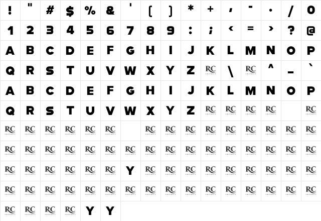 Modia-NonCommercial Regular  glyph index