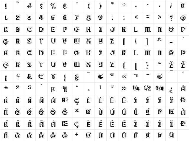 RACE1 Brannt Plus Chiseled NCV Regular  glyph index