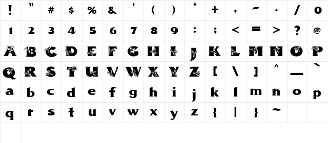 PZ.Holly Regular  glyph index