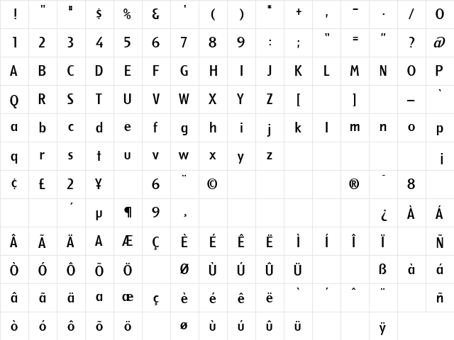 Berkeley Regular  glyph index