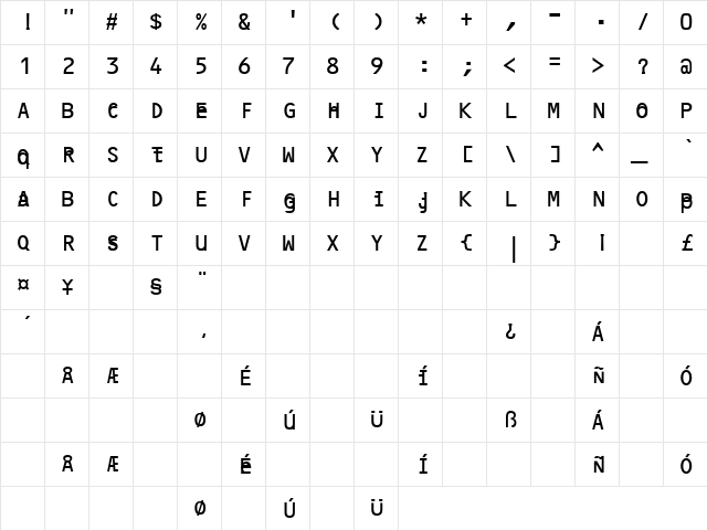 anaiak Regular  glyph index