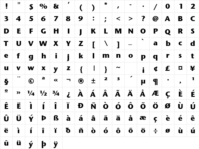 Stone_Sans-Bold Regular  glyph index