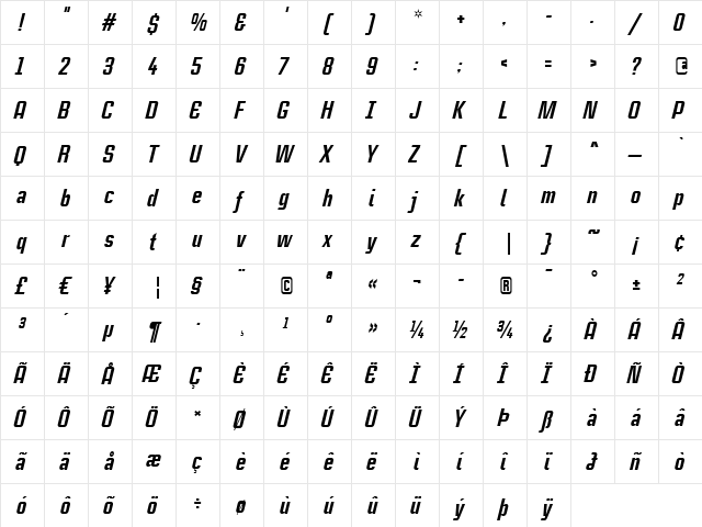 CaseStudyNoOne LT Heavy Italic  glyph index