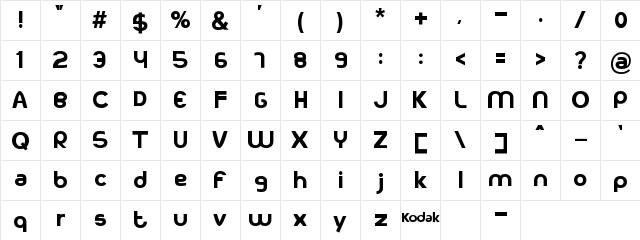 kodak Regular  glyph index