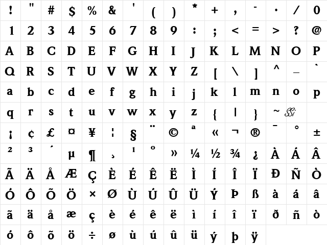 Quintessence Black SSi Black  glyph index