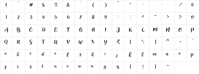 Velosia Regular  glyph index