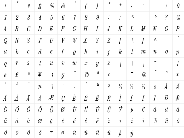 GE Esmeralda Regular  glyph index