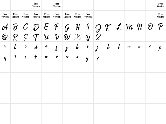 Billionthine Personal Use Only Regular  glyph index