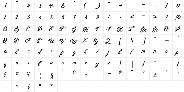 Hellena Italic  glyph index