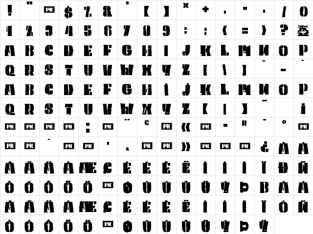 PK Captain Regular  glyph index