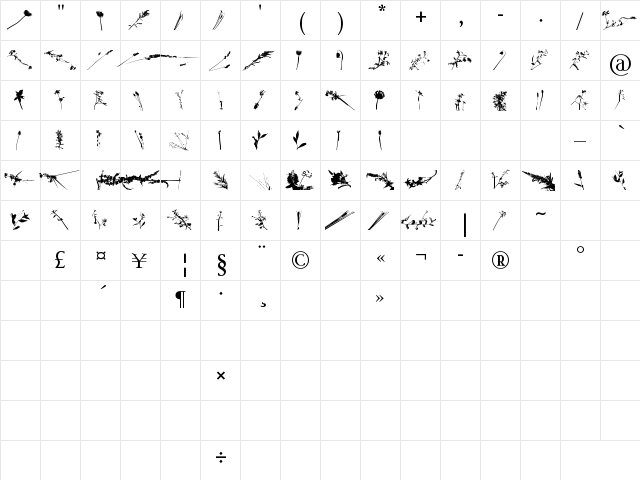 Floral Flush Regular  glyph index
