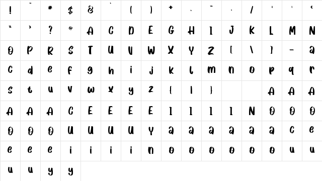 Almond Cream Regular  glyph index