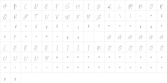 BreceletsDemo Regular  glyph index