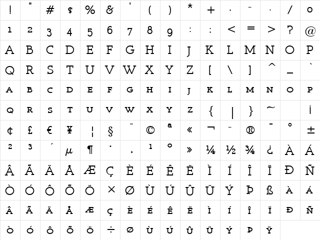 Register Serif BTN SC Bold  glyph index