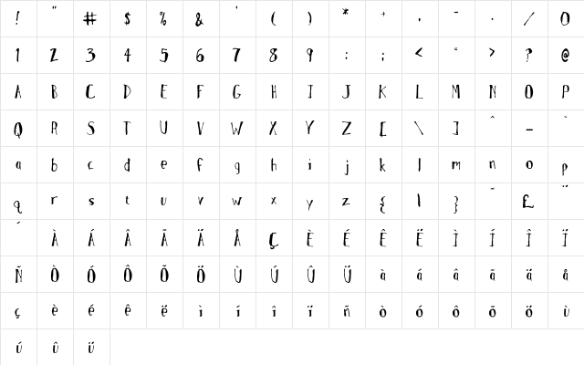 MotherGoose Regular  glyph index