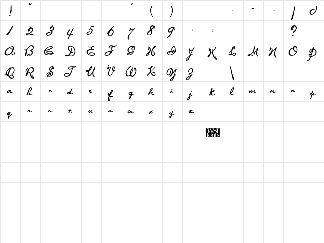 Penstyle Bold  glyph index