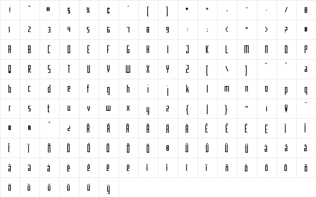 Criminal Narrow  glyph index