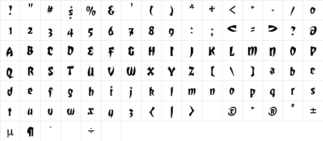 Romulan Regular  glyph index