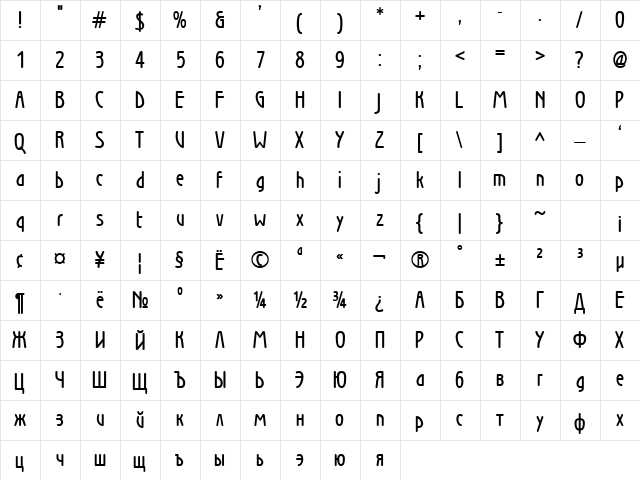Wien Bold  glyph index