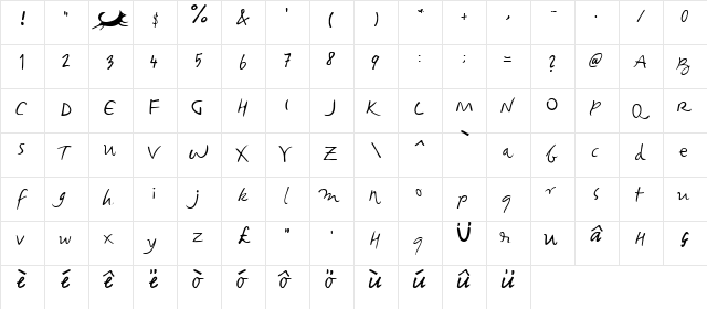 Foxjump Regular  glyph index