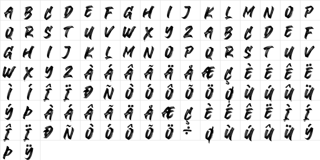 Black Bruno Regular  glyph index