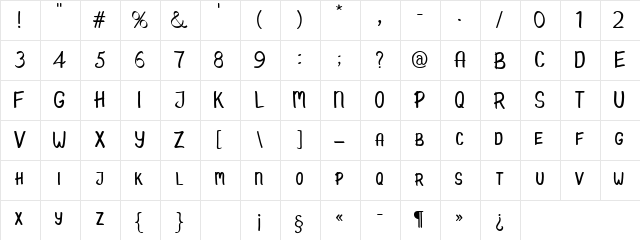 Hello Kids Regular  glyph index