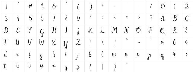 gabriella Regular  glyph index