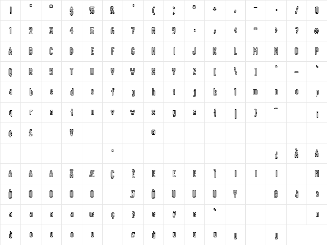 chunk Regular  glyph index