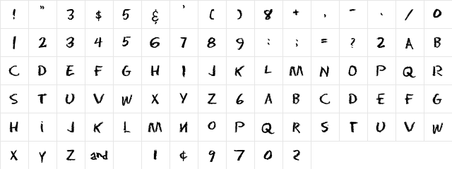 Eraser Dust  glyph index