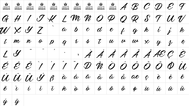 Mellissa Two personal Use Regular  glyph index
