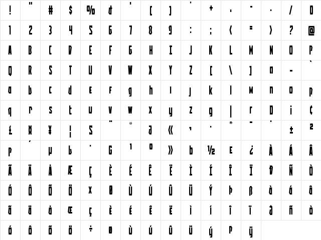 Battleworld Regular  glyph index