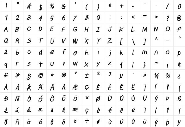 Just Breathe BdObl3  glyph index