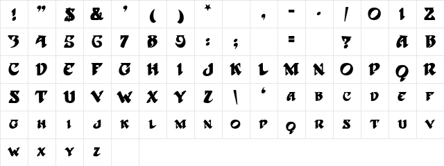 Harbinger Regular  glyph index