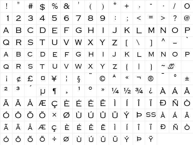 Copperplate SSi Regular  glyph index