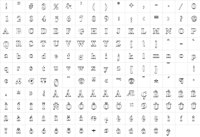 WesleyBeckerOutline-ExtraBold Regular  glyph index
