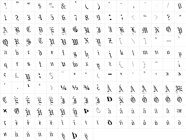 BoobShellText125 Regular  glyph index