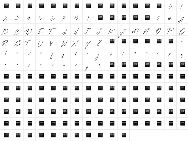 Flash Back - Demo Thin  glyph index