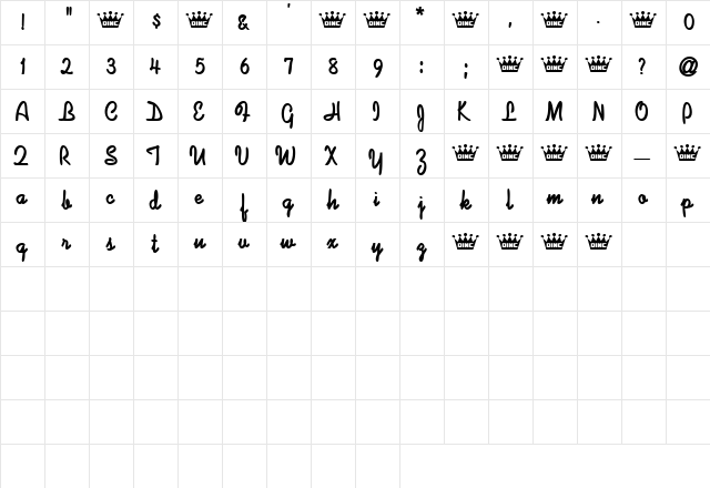 LazyDynamite Regular  glyph index