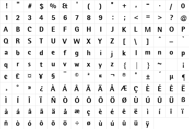 ATRotisSemiSans-ExtraBold Regular  glyph index