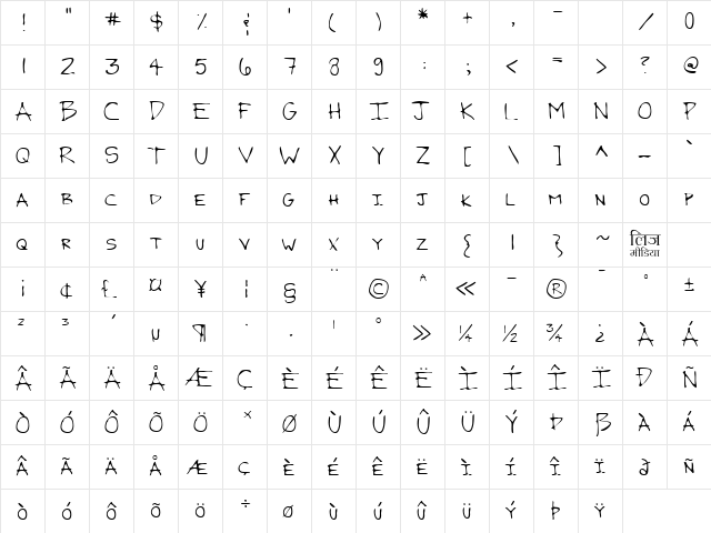 LEHN120 Regular  glyph index