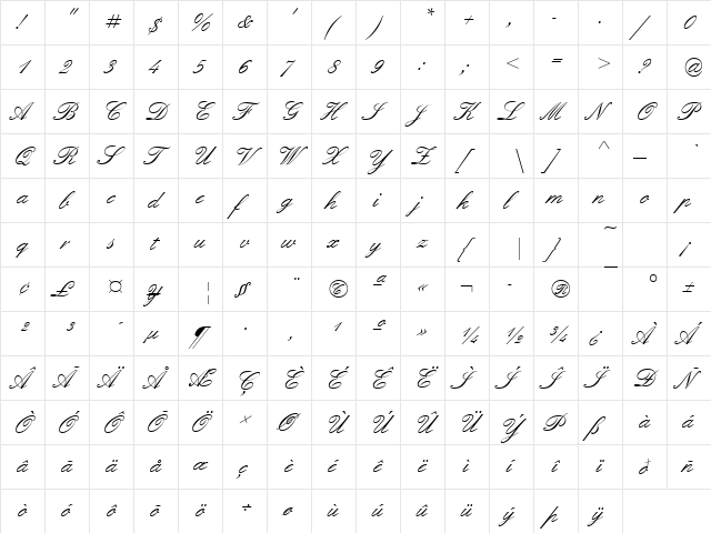 EnglischeSchT Regular  glyph index