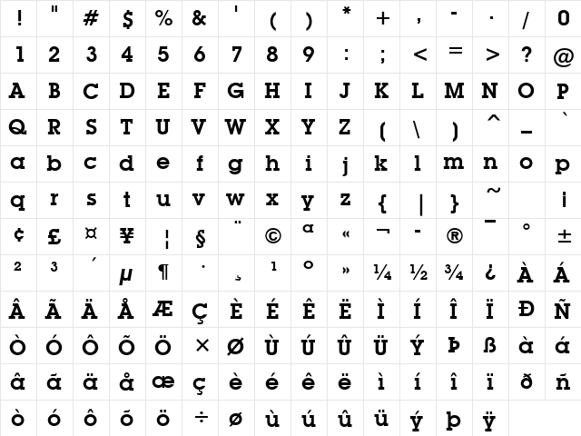 Mason Bold  glyph index