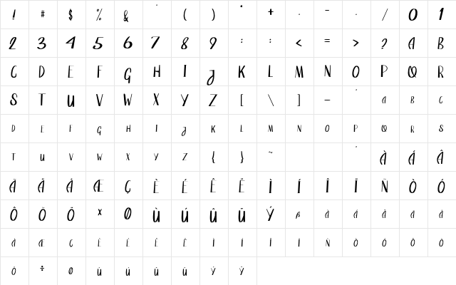 Quincrown Regular  glyph index