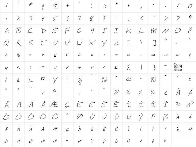 LEHN274 Regular  glyph index