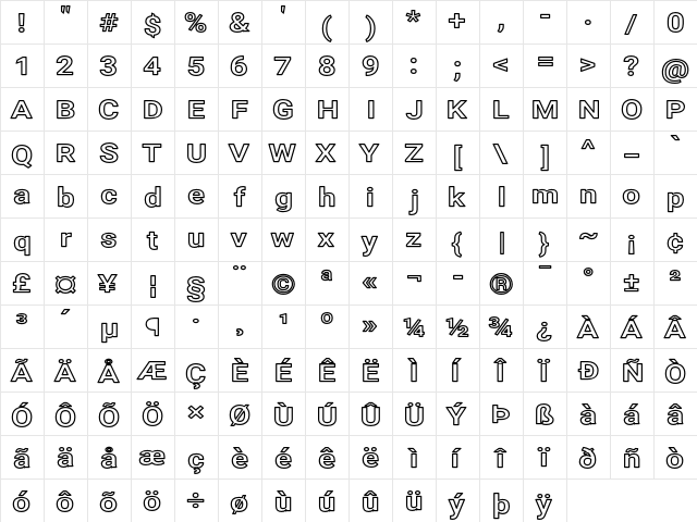 Asimov XWidOu  glyph index