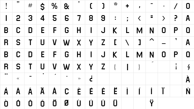 Masheen Regular  glyph index