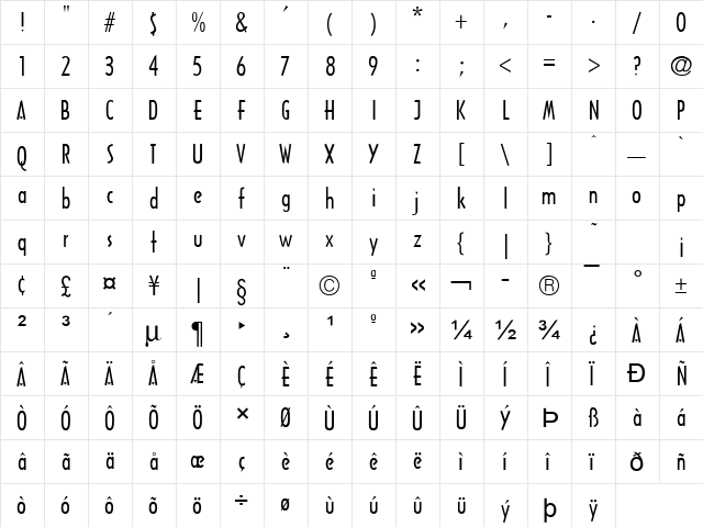 Tech Normal  glyph index