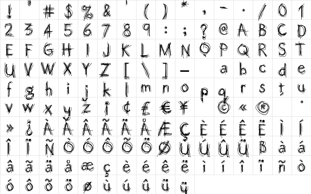 OctemberScript Regular  glyph index